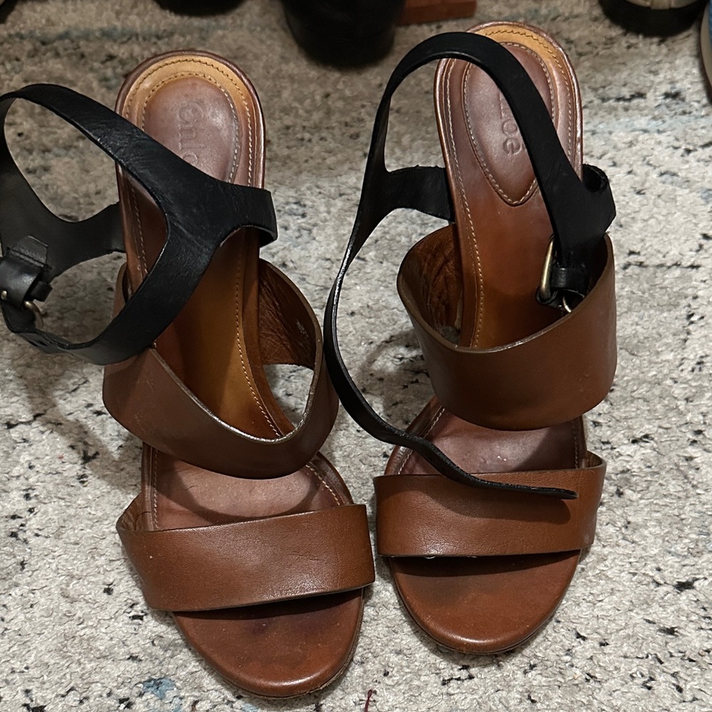 Chloe Black and Brown Strappy Heels